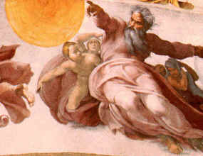 The creation of planets, by Michaelangelo in the Sistine Chapel